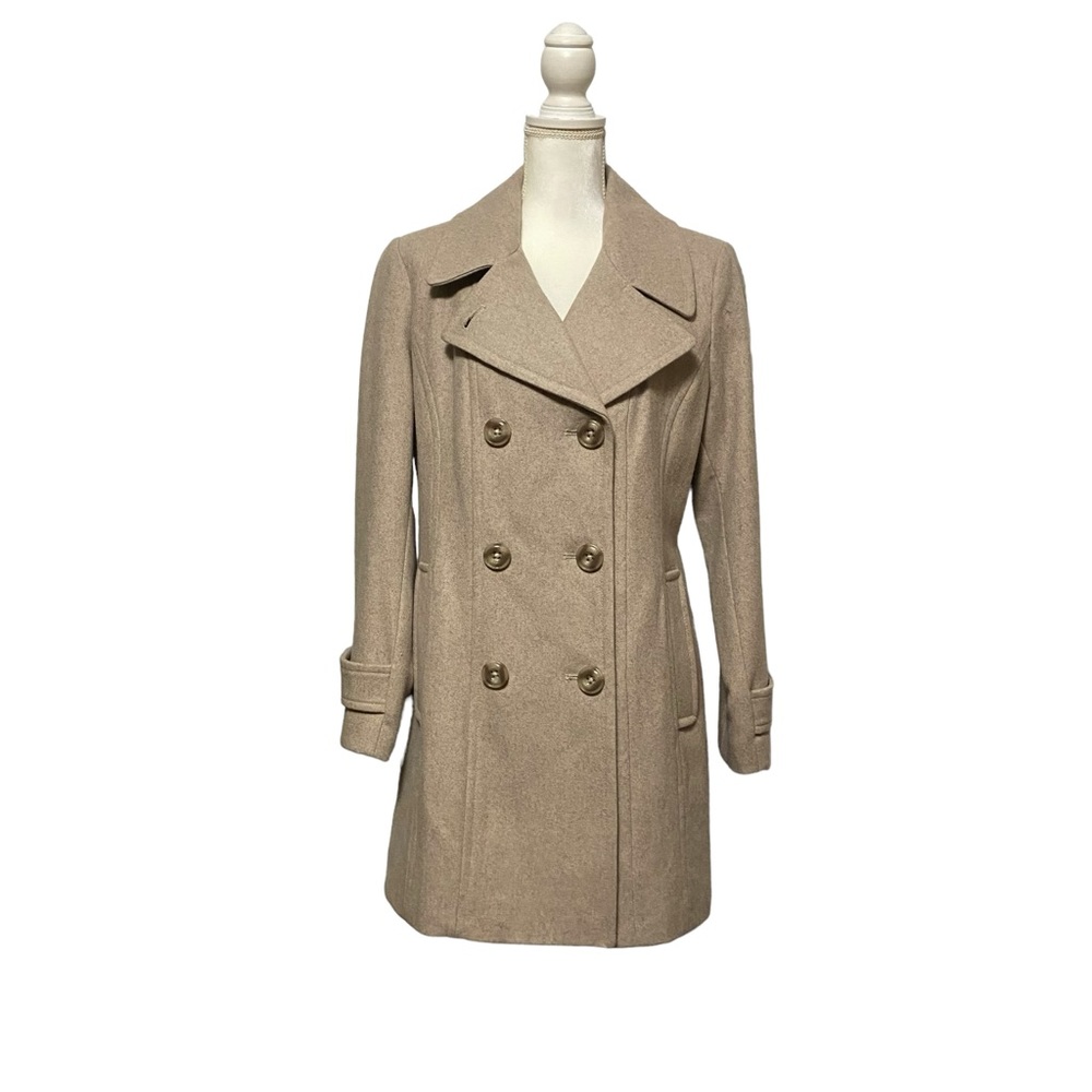 Anne Klein Women’s Large Classic Double Breasted Wool Blend Coat Oatmeal